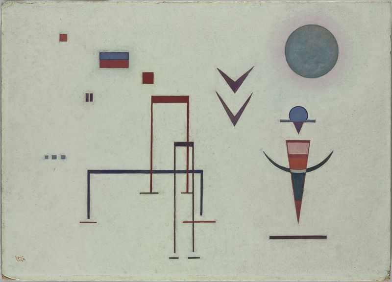 Abstract oil painting by Wassily Kandinsky featuring swirling geometric forms and vibrant colors