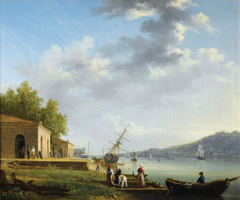 Paisagem de Bordeaux com colinas e rio, óleo sobre tela de Jacques-Raymond Brascassat
