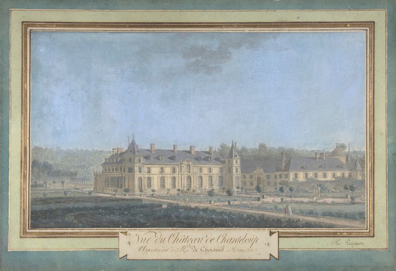 Pintura a óleo de paisagem de Alexis-Joseph Pérignon com um château e colinas suaves.
