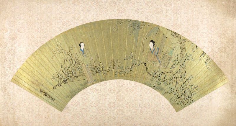 Two Beauties by Fei Danxu, gold medium, depicting two graceful figures in gentle light.