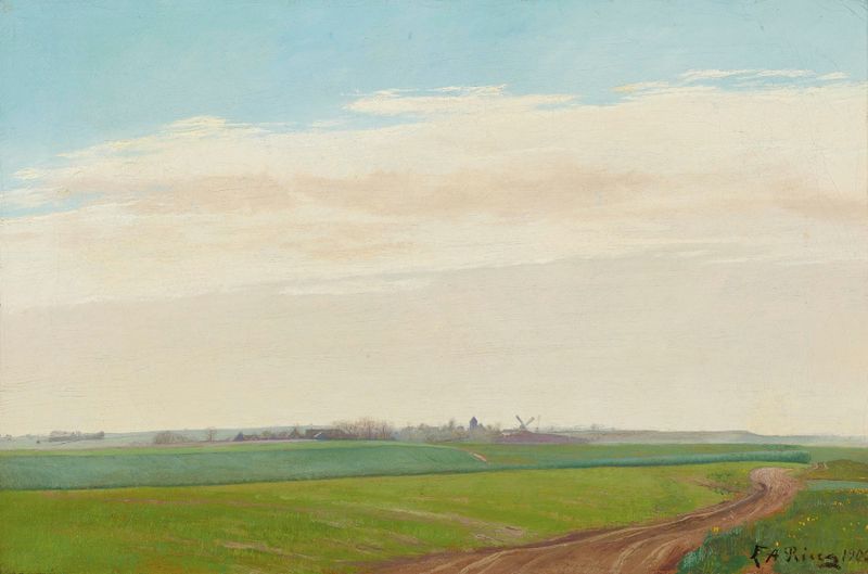 Summer landscape with a lake and fields by Laurits Andersen Ring, oil painting