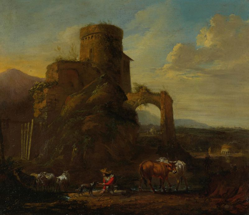 Paisaje pastoral con ruinas, óleo sobre lienzo de Andries Both