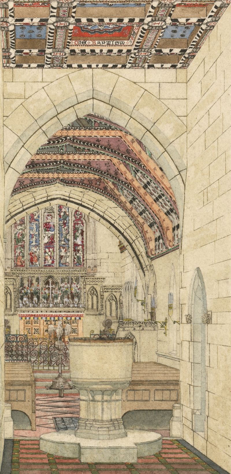 Diseño para la decoración policromática de una iglesia de George Edmund Street, tinta sobre papel