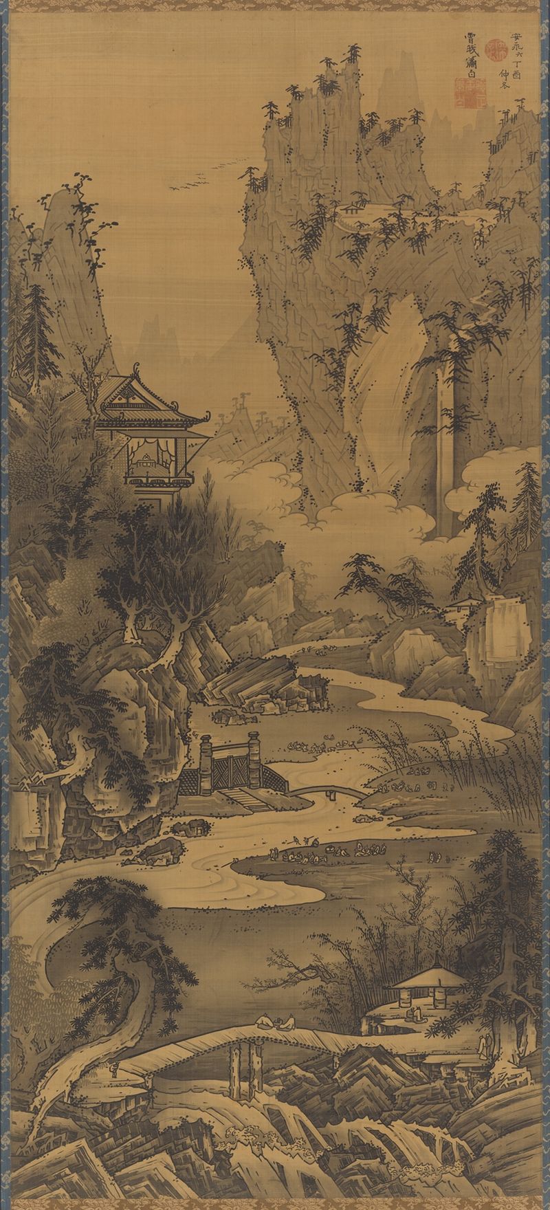 Orchid Pavilion Gathering de Soga Shōhaku, Ukiyo-e, muestra figuras reunidas bajo un dosel frondoso.