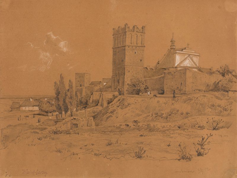 Fortified wall with Opatowska gate in Sandomierz, pintura a óleo de Wojciech Gerson