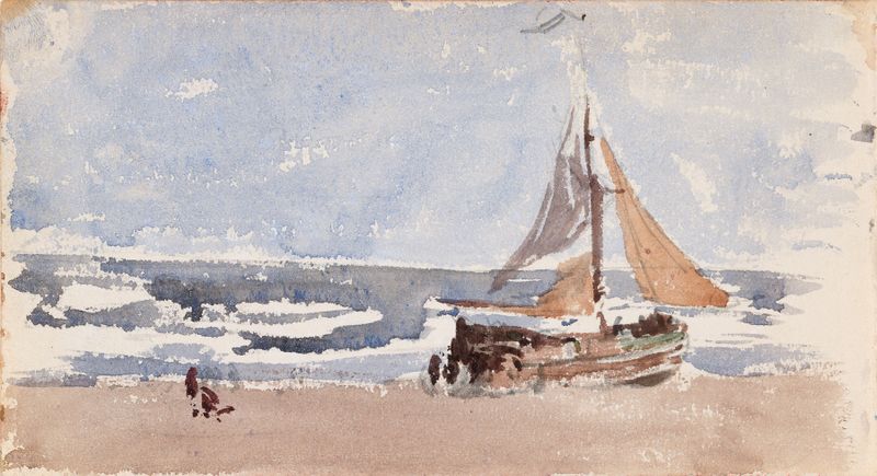 A Dutch Fishing Boat on the Shore, oil on canvas by Nathaniel Hone the Younger