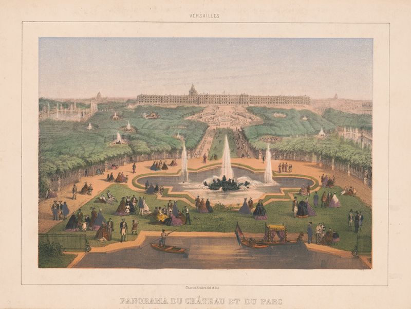 Panorama of Versailles gardens and fountains by Charles Rivière, oil painting
