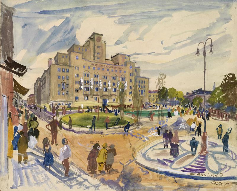 Paisaje con agua y luz solar, pintura al óleo de Oskar Laske