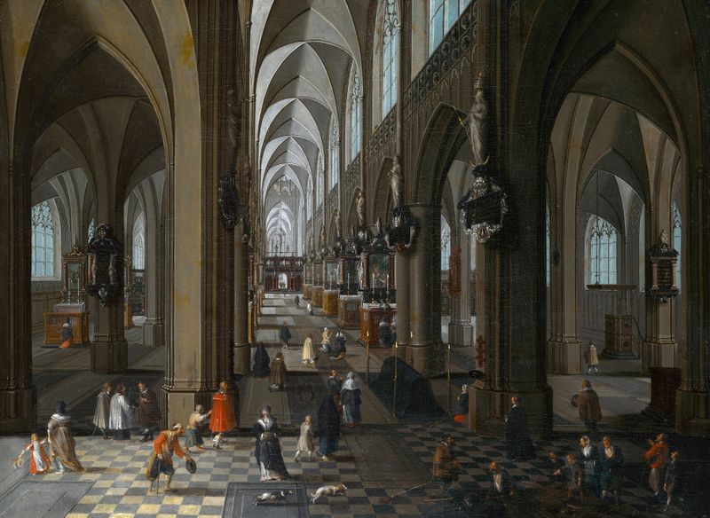 Interior of Antwerp Cathedral by Pieter Neeffs the Elder, oil on panel