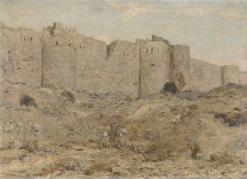 City Wall in India by Marius Bauer, realism, depicting ancient stones and a blue sky