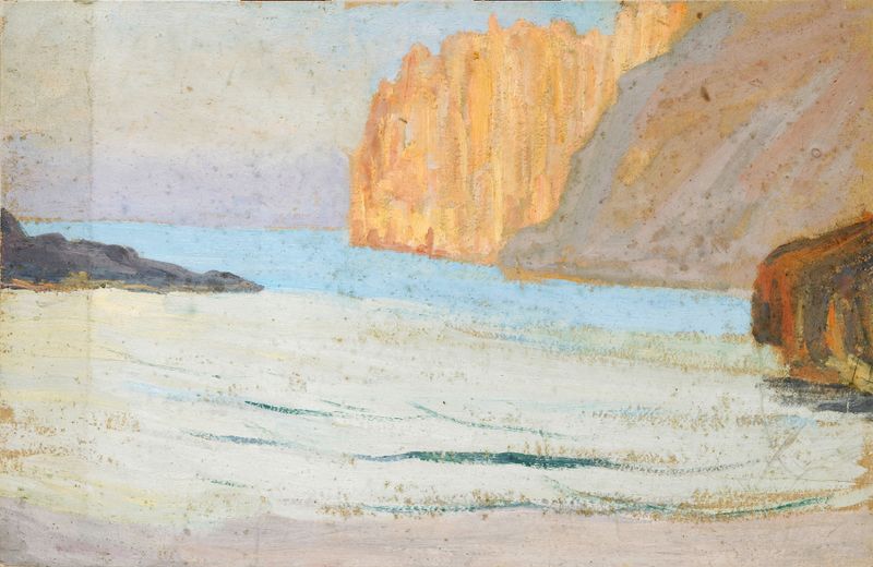 Escena marina con rocas y olas de Ernst Schiess, medio desconocido
