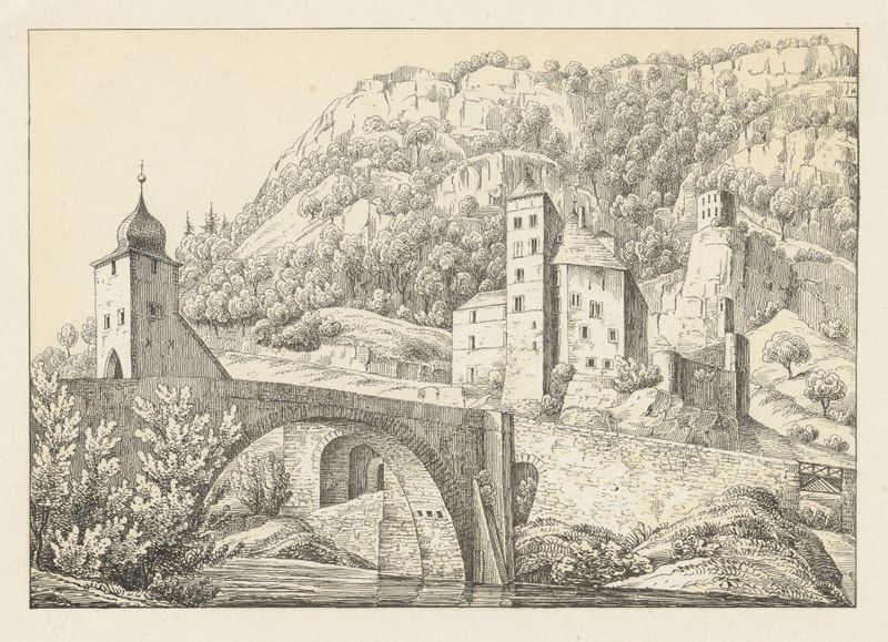 St. Moritz by Johann Friedrich Wagner, oil on canvas depicting mountains and a tranquil lake.