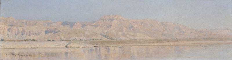 Le Nil – Louxor (Les montagnes de Thèbes) de Henry Brokman, óleo sobre tela representando um rio e montanhas.