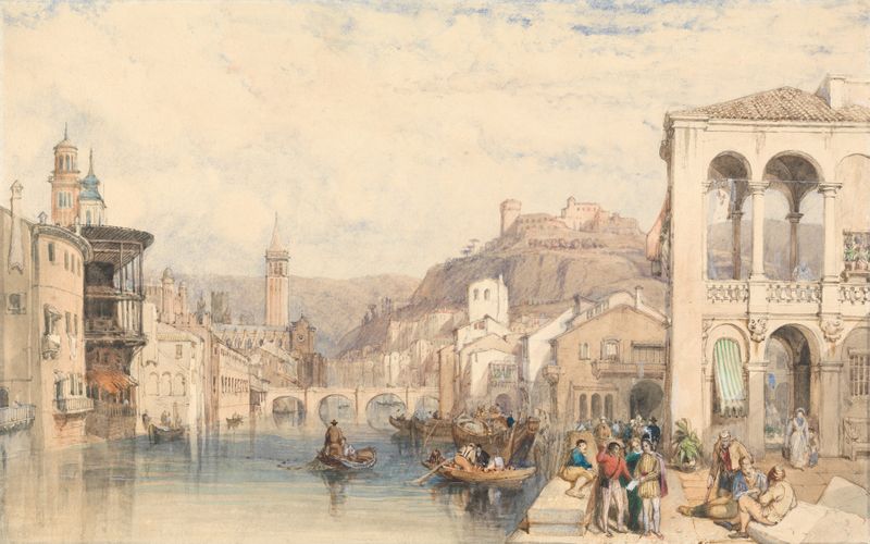 Verona by Clarkson Stanfield, oil on canvas depicting a serene landscape with trees and soft light.