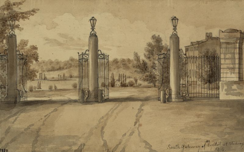 Grabado del edificio del Capitolio en Washington, D.C. por Augustus Köllner