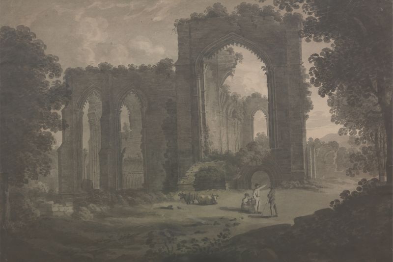 Furness Abbey de George Heriot, retratando ruínas na natureza, pintura a óleo