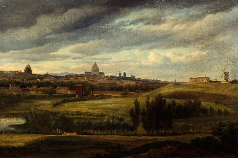 Vue de Paris, prise des hauteurs de Gentilly de Jean-Baptiste-Gabriel Langlacé, óleo de Paris ao pôr do sol.