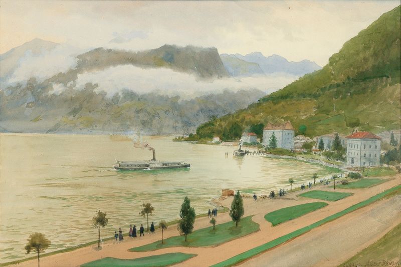 Landscape of Der Luganer See by Albert Nikolaevich Benois, oil on canvas