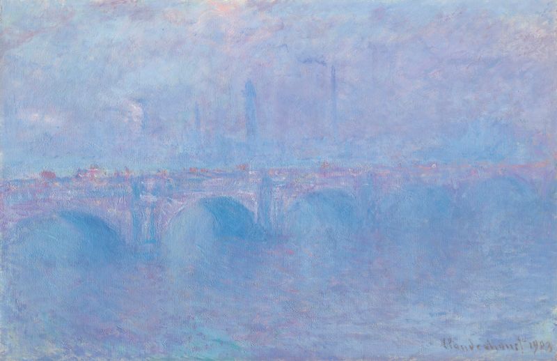 Waterloo Bridge, effet de brouillard de Claude Monet, óleo sobre lienzo que representa un paisaje de mañana con niebla