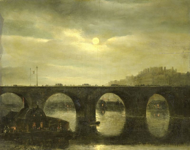 Pintura a óleo de Antonie Waldorp retratando o Sena à noite com reflexos da luz da lua.