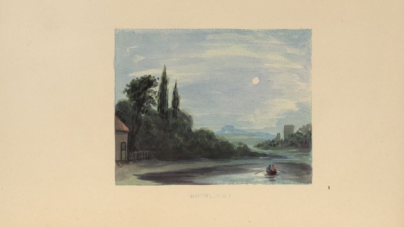 Moonlight by Frank Howard, depicting a landscape with water illuminated by the moon, oil painting