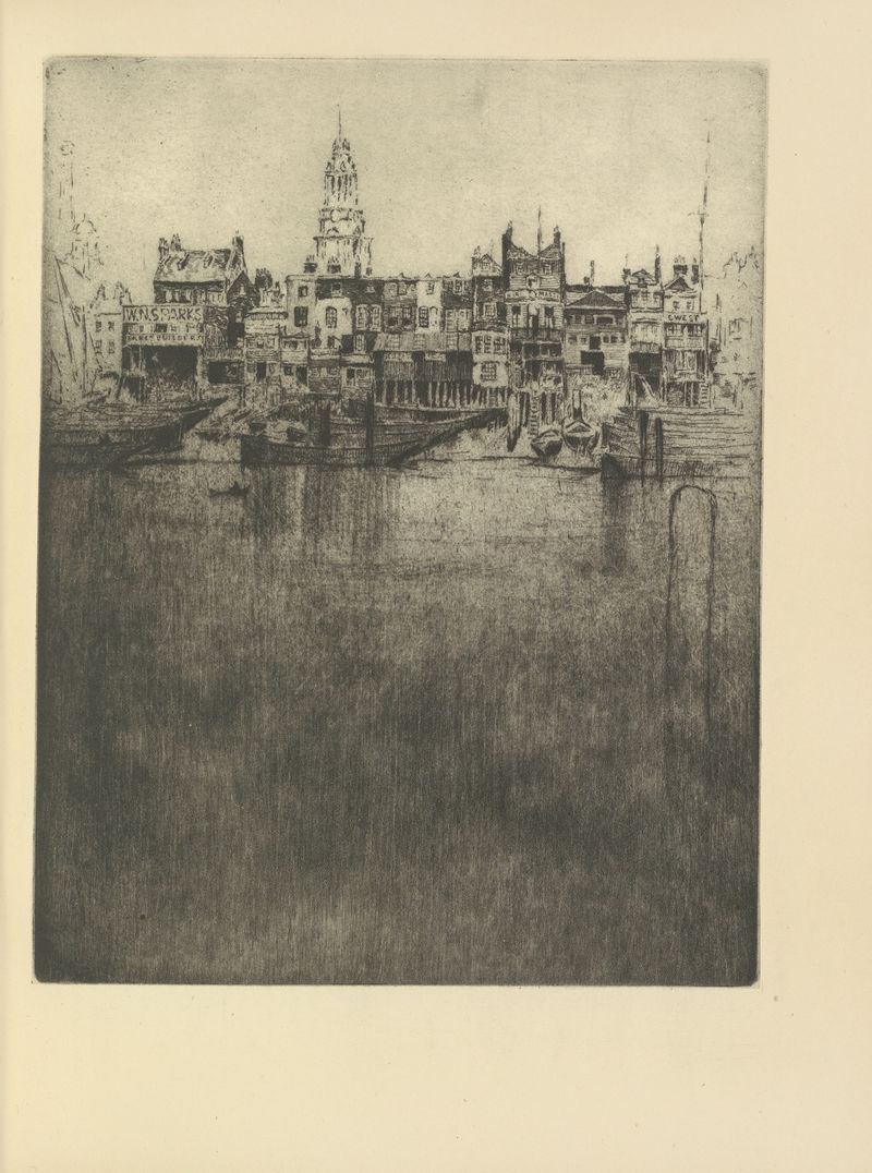 Limehouse de Joseph Pennell, tinta sobre papel que representa un paisaje industrial con chimeneas.