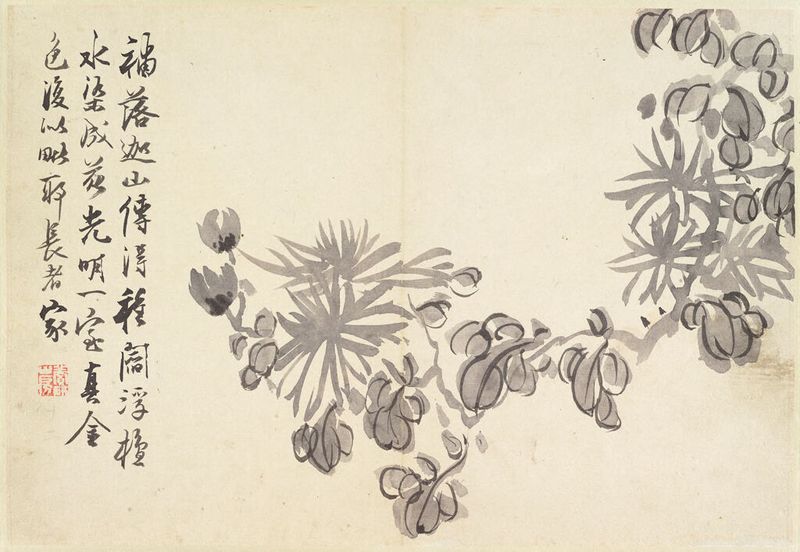Chrysanthemum flowers in ink on paper by Cho Hŭi-ryong