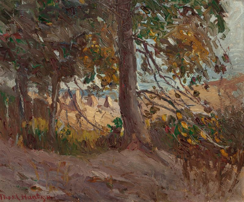 Paisagem de um prado iluminado pela luz dourada, óleo sobre tela de Thomas Lorraine Hunt