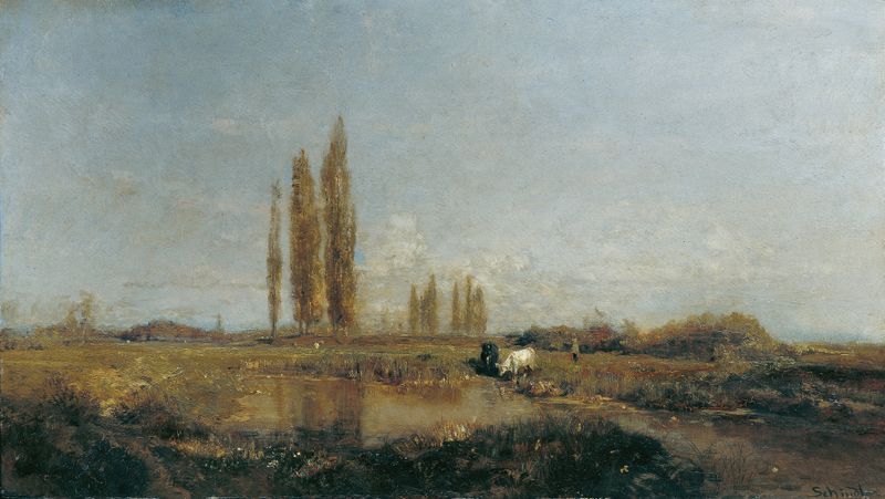 Landscape with a river and greenery, oil on canvas by Emil Jakob Schindler