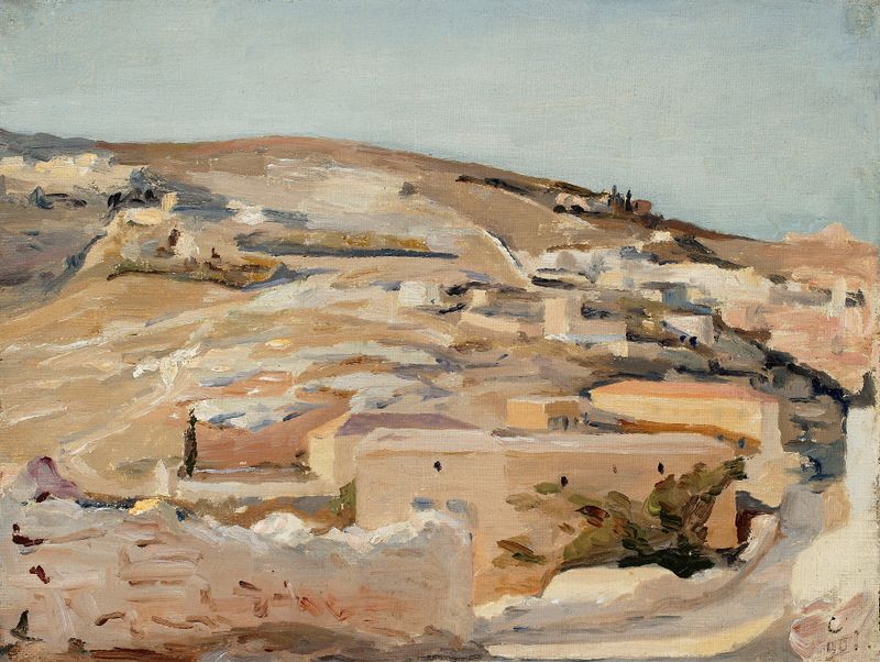 Nazareth. Da jornada à Palestina de Jan Ciągliński, óleo sobre tela que retrata uma paisagem religiosa serena.