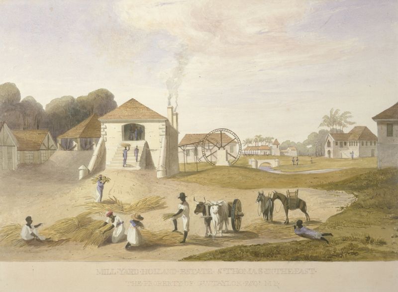 Mill Yard, Holland Estate, watercolor on paper by James Hakewill