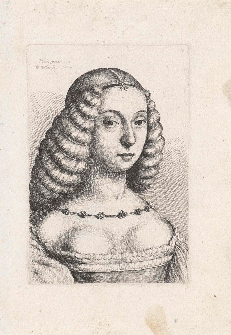 Retrato de una joven con el cabello recogido, grabado de Wenceslaus Hollar