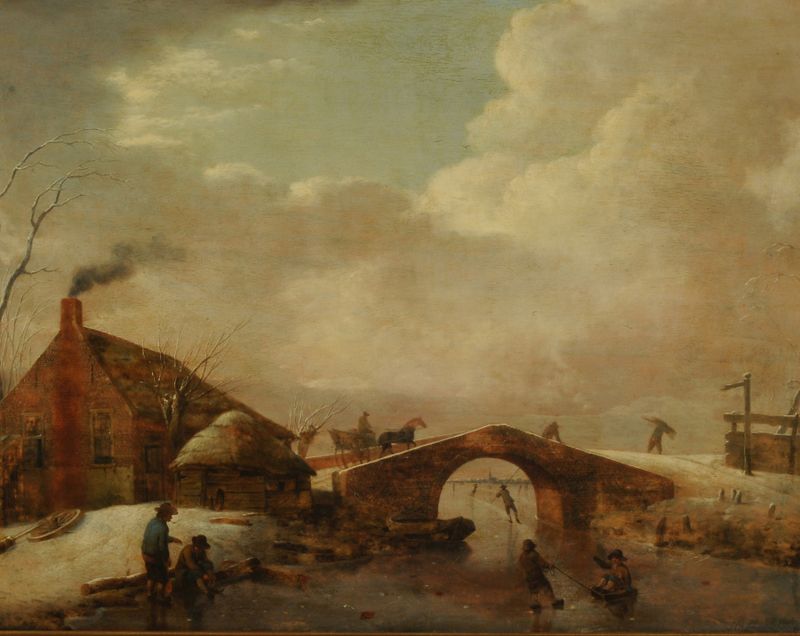 Winter Landscape de Hendrik Willem Schweickhardt, óleo sobre lienzo que representa una escena de bosque nevado.