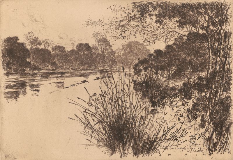 Paisaje de The Clyde near Carmyle de David Young Cameron, pintura al óleo