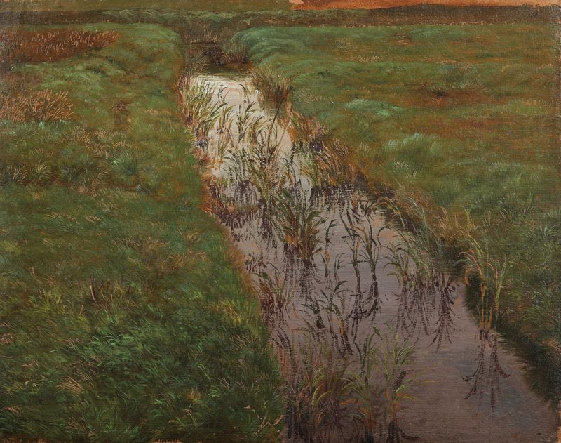 A Ditch by Lorenz Frølich, watercolor on paper depicting a natural landscape.