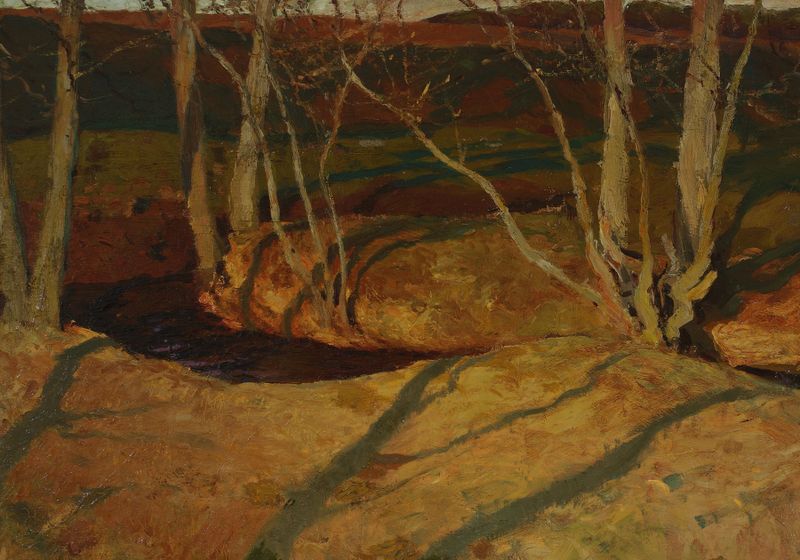 Autumn landscape at sunset, oil on canvas by Ferdynand Ruszczyc