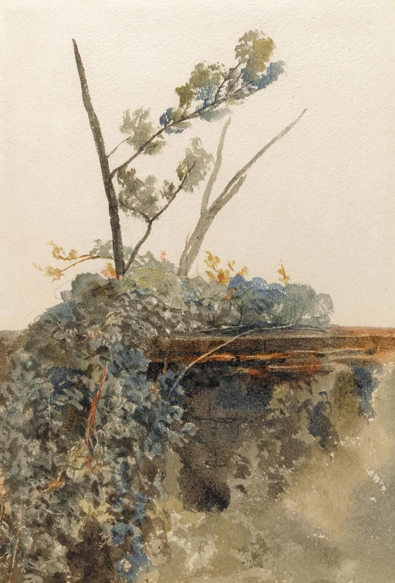 Aquarela de Peter De Wint representando folhas de hera exuberantes