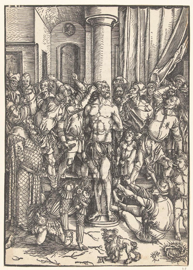 Gravura Geseling de Albrecht Dürer que retrata uma figura encapuzada em sombras.