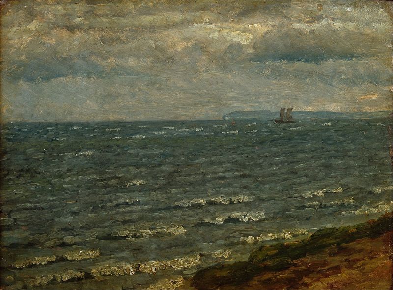 Seascape with impending rain by Dankvart Dreyer, oil painting depicting turbulent waves and dark clouds