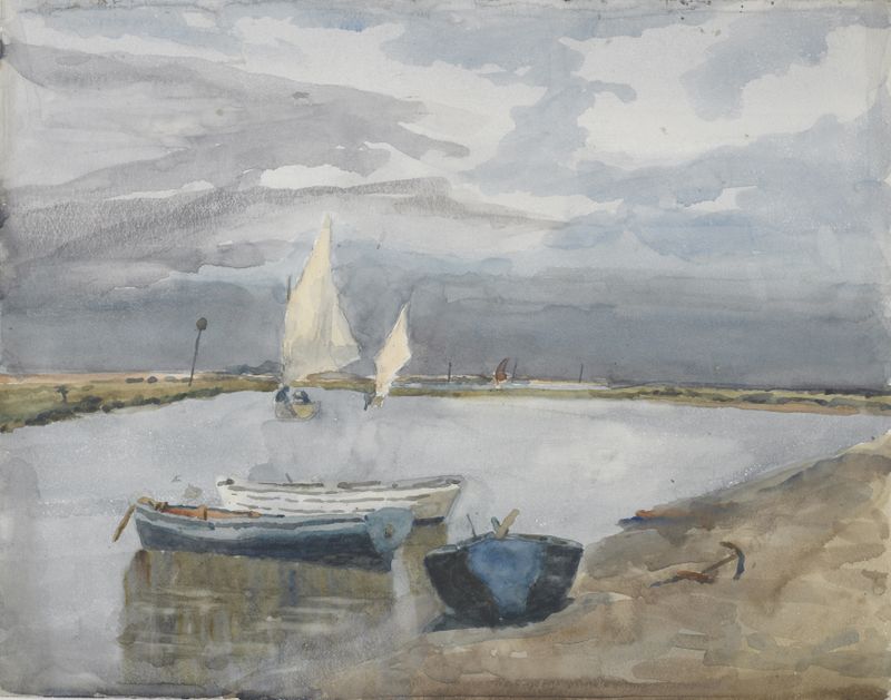 Seascape by Mark Fisher, 1906, depicting light and tranquility in an impressionistic style.