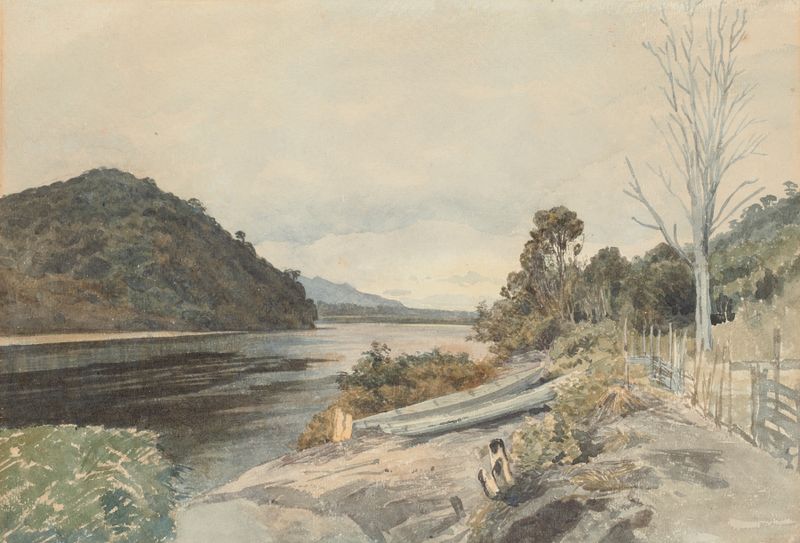 Landscape oil painting by James Crowe Richmond depicting gentle hills and tranquil scenery.