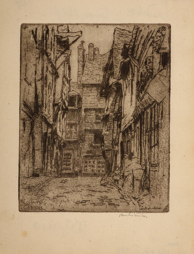 Pintura a óleo de Józef Pankiewicz retratando uma rua com casas antigas e luz salpicada.