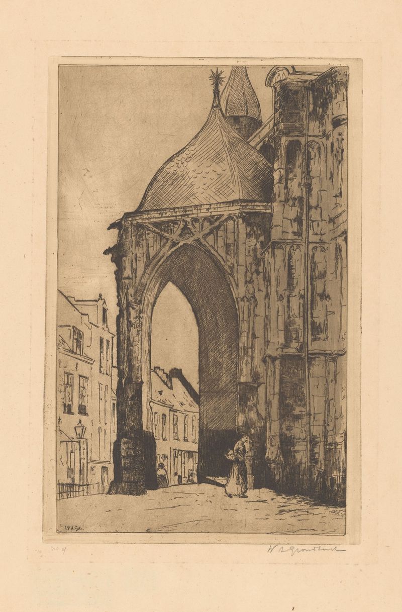 Portal de arquitectura gótica de Willem Adrianus Grondhout, pintura al óleo