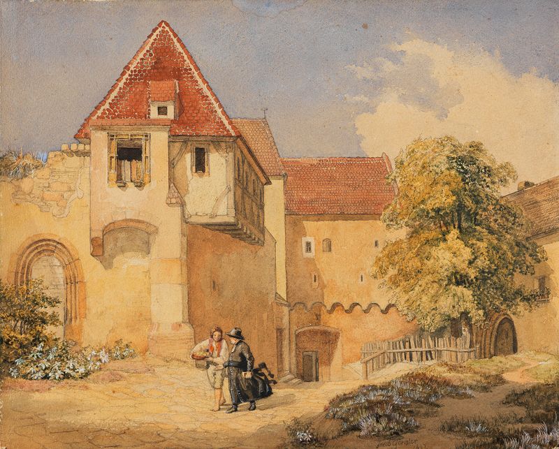 Paisaje con un río y colinas, pintura al óleo de Johann Jacob Gensler