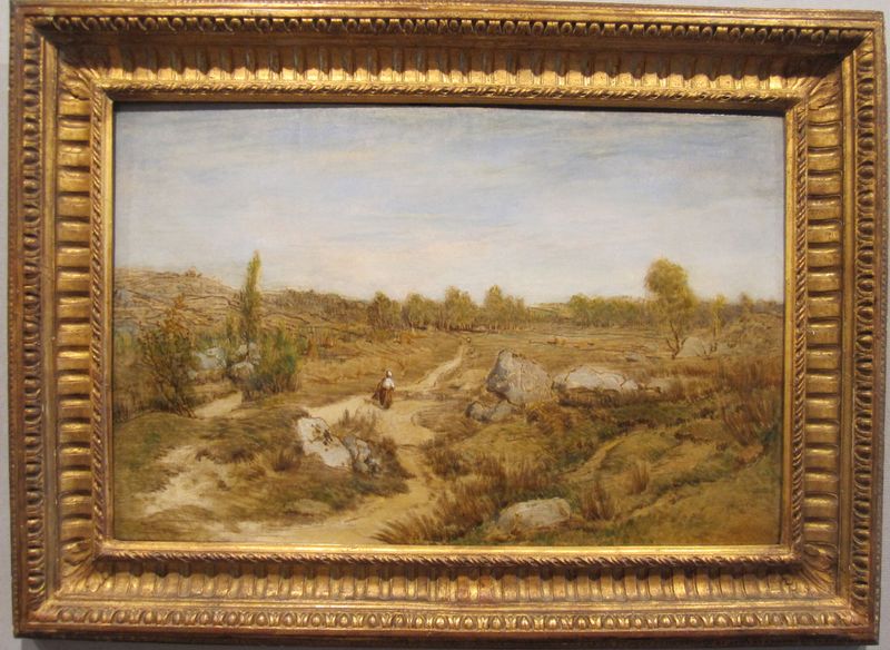 Landscape with a valley and light filtering through foliage, oil painting by Théodore Rousseau.