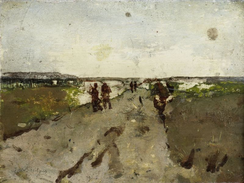 Paisagem perto de Waalsdorp com soldados em manobra, óleo sobre tela de George Hendrik Breitner
