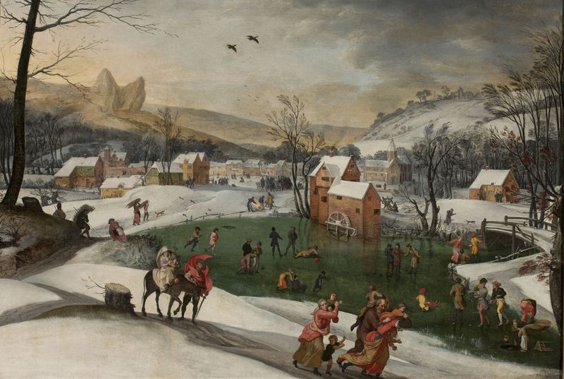 Winter landscape with the flight to Egypt, oil on panel by Gillis Mostaert