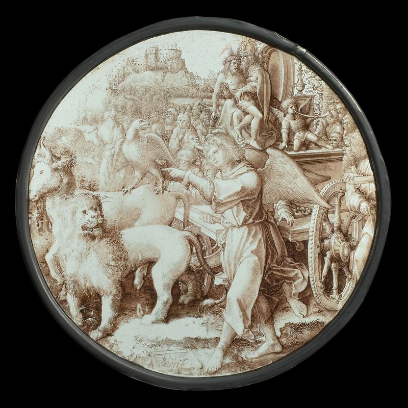 Allegorical scene with figures ascending, lead artwork by Dirck Vellert