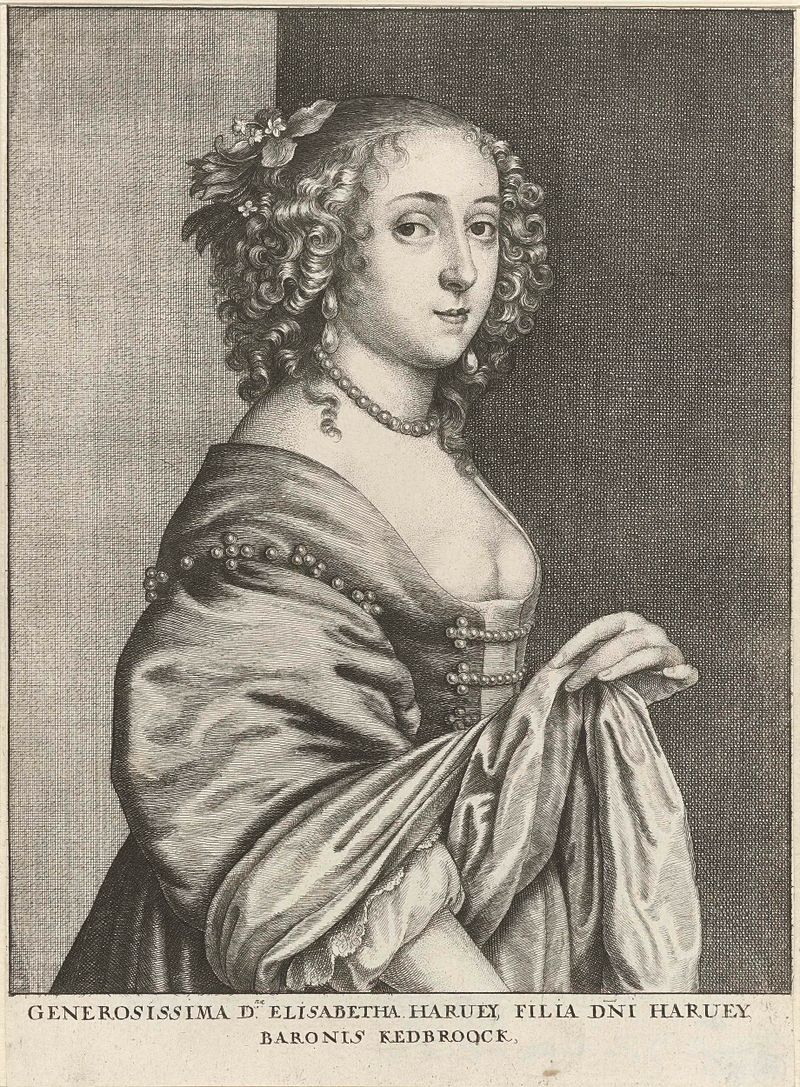 Gravura de Wenceslaus Hollar de Lady Elisabeth Hervey, destacando seus traços elegantes e luz suave.