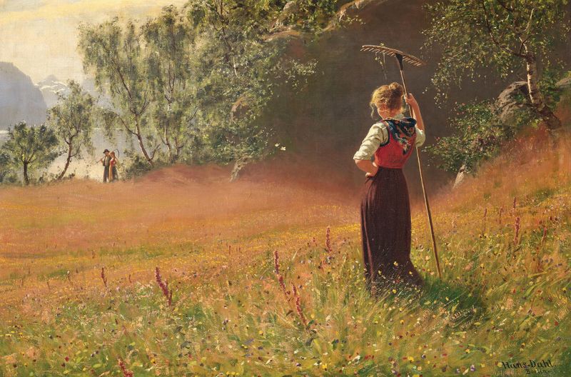 Landscape of summer in West Norway by Hans Dahl, oil painting